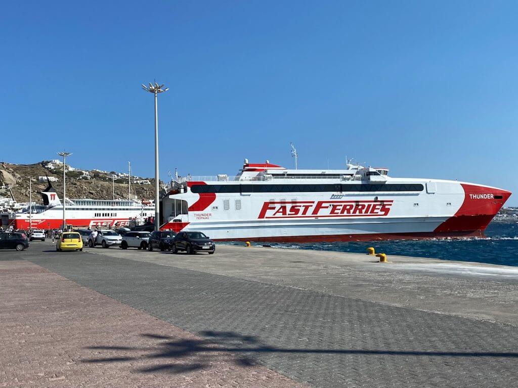 Two Fast Ferries ferries in the port at Mykonos