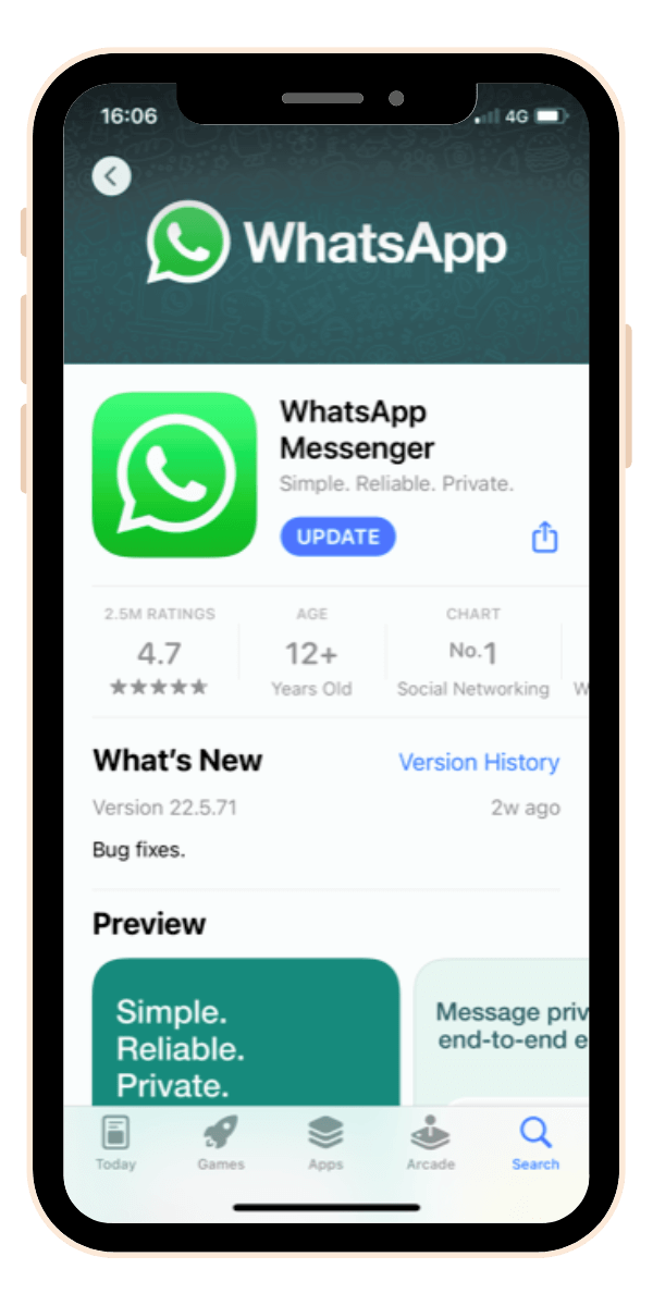 Screenshot of Whatsapp app