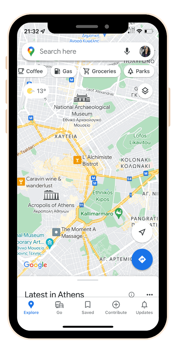 Screenshot of Google Maps Athens