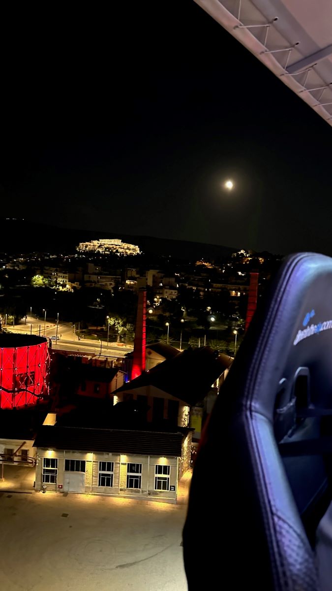 Acropolis under moon and floating seat